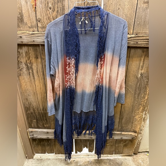 BKE Jackets & Blazers - BKE Blue and Pink Lace Cardigan